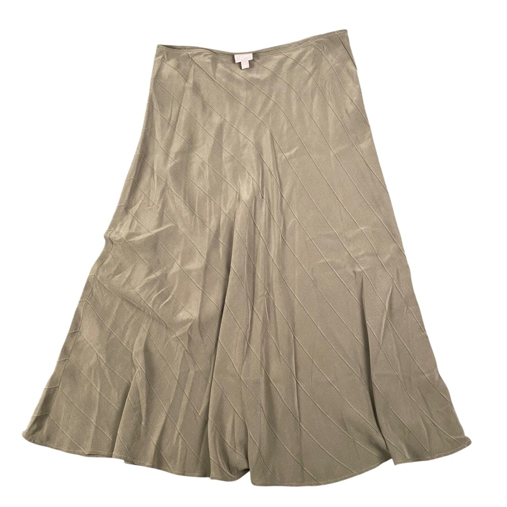 J. Jill Womens 100% Silk Midi Skirt Taupe Brown Diagonal Seam Size 14 Luxury